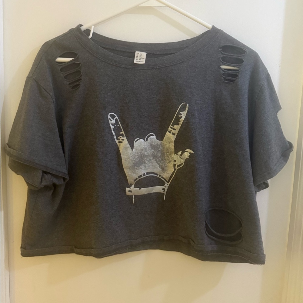 Distressed Gray Graphic Crop Top